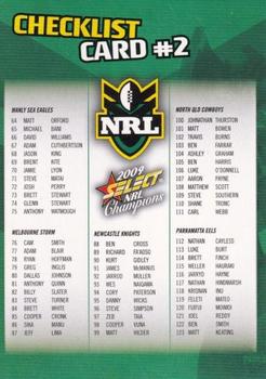 2009 Select NRL Champions #2 Checklist 2 Front